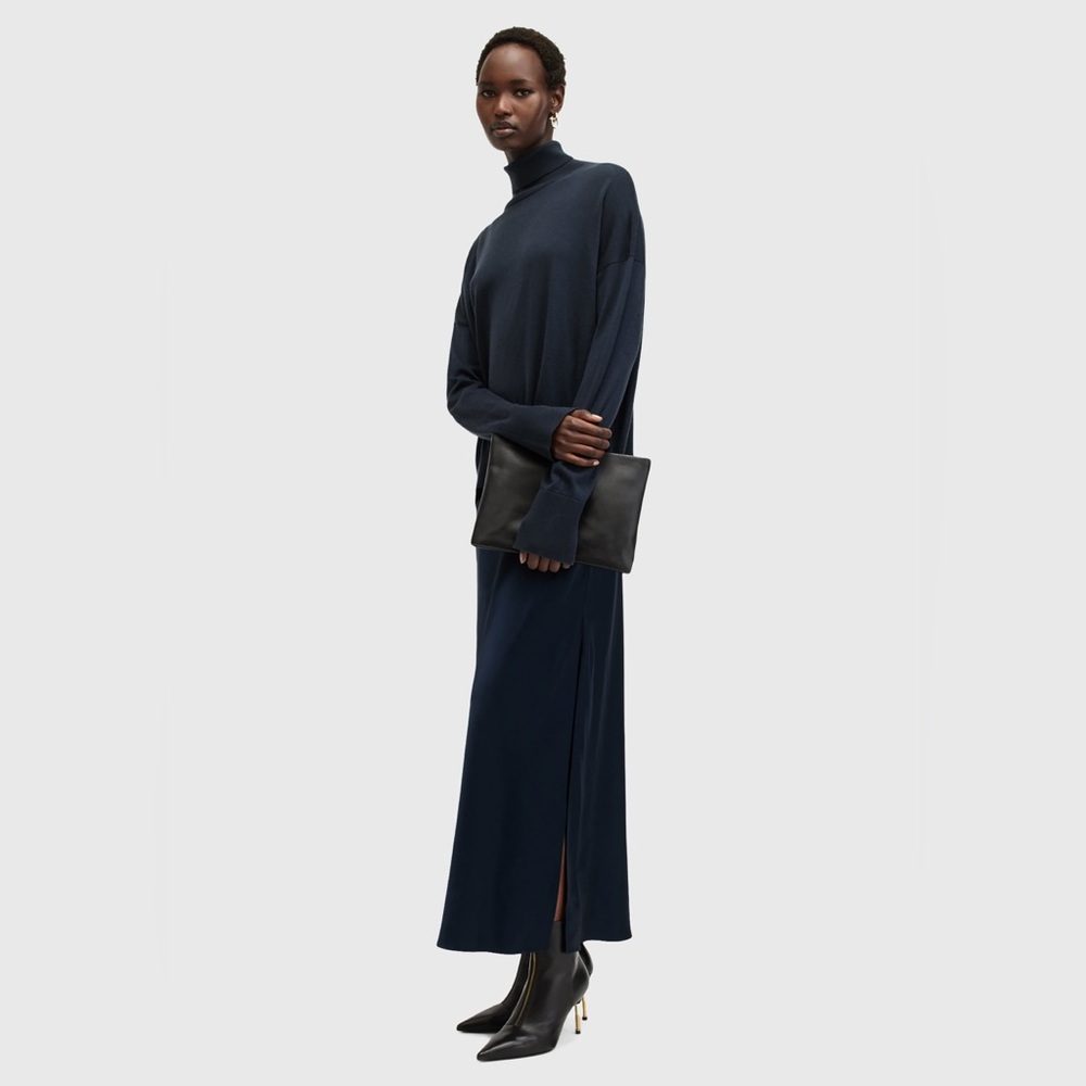 NWT AllSaints 2in1 Neo satin maxi dress in navy